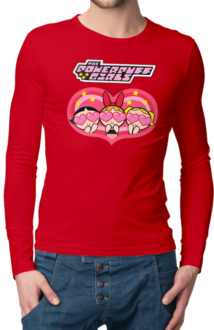 Men's longsleeve with prints Powerpuff Girls. Animated series, blossom, bubbles, buttercup, cartoon network, cool girls, heart, powerpuff girls. 2070702