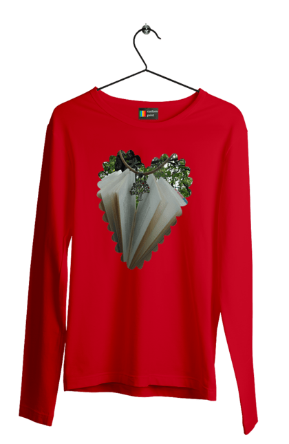 Чоловічий лонгслів з принтом "Книжкова валентинка". Дерево, книги, книжки, любов, прикраса, природа, серце, форма серця, читання. 2070702