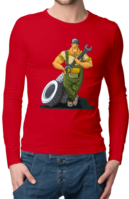 Чоловічий лонгслів з принтом "Автомайстер". Гайковий ключ, колеса, професія. 2070702