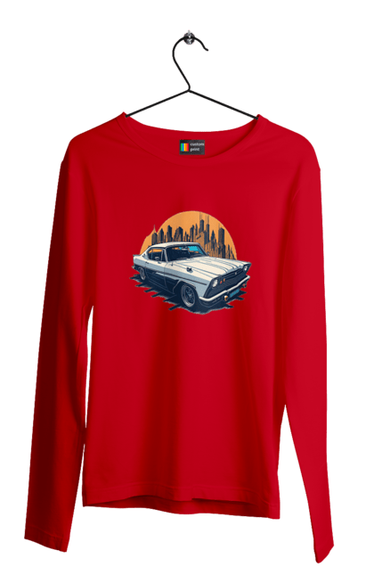 Чоловічий лонгслів з принтом "Вінтажне зображення авто". Автомобіль, вінтажне зображення, місто. 2070702