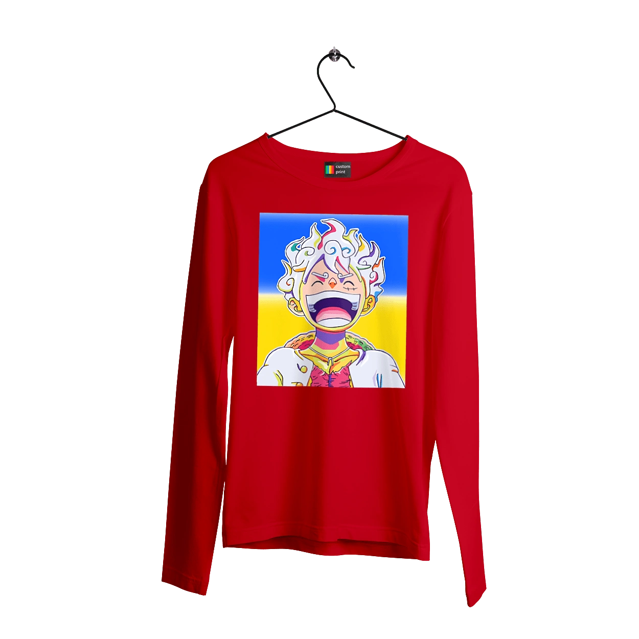 Монкі д Луффі сміється на жовто блактному фоні