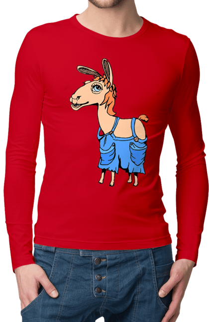 Чоловічий лонгслів з принтом "Лама В Комбінезоні". Комбінезон, лама. 2070702