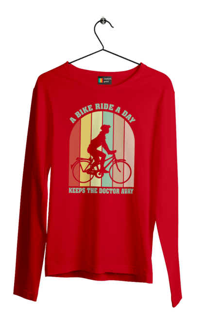 Чоловічий лонгслів з принтом "Поїздка на велосипеді". Велопрогулянка, велосипед, здоровий спосіб життя, зож, поїздка на велосипеді. 2070702