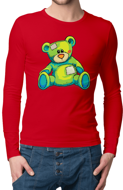 Men's longsleeve with prints Teddy bear. Animal, bear, gift, kisses, old, patches, teddy, teddy bear, toy, vintage. 2070702