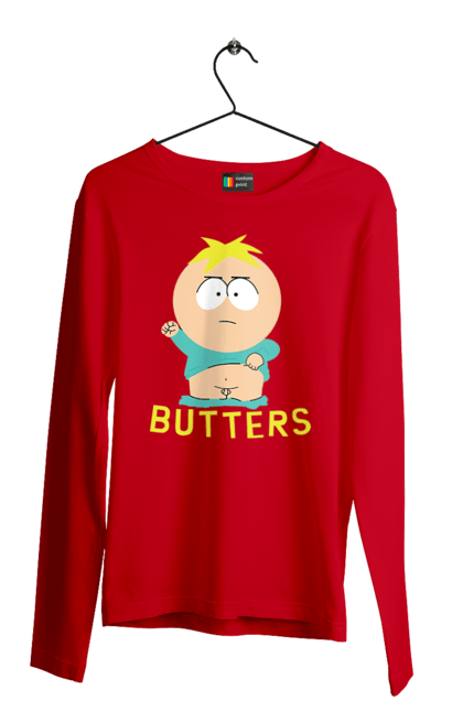 Мужской лонгслив с принтом Южный Парк Баттерс. Butters, south park, баттерс, мультфильм, южный парк. 2070702