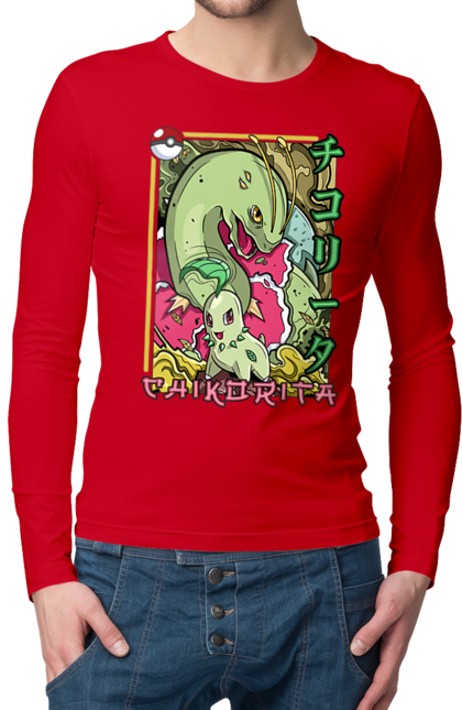 Men's longsleeve with prints Pokemon Chikorita. Anime, chikorita, games, nintendo, pokemon, pokemon go. 2070702