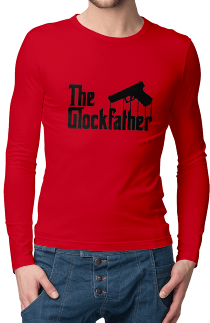 Чоловічій лонгслів з принтом "The GlockFather". Gangster, glockfather, godfather, godfather reference, вогнепальна зброя, гангстер, глок, зброя, пістолет, пістолет. 2070702