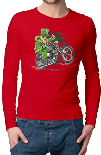 Мужской лонгслив с принтом Патрик На Мотоцикле. Мотоцикл, патрик, праздник. 2070702