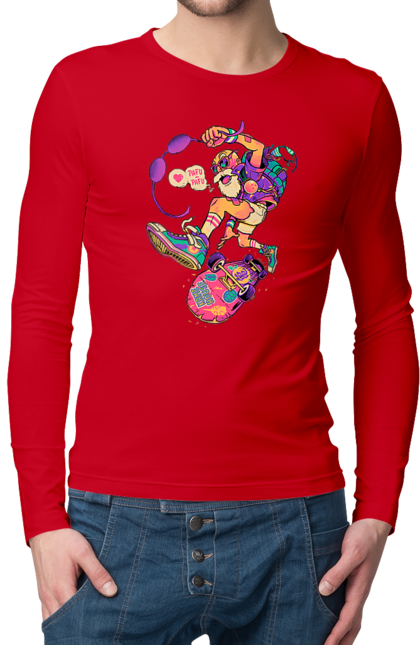 Чоловічий лонгслів з принтом "Дід на хвилі". Будь молодим, вогонь, ганяй, грай, дід та скейт, драйв, крутий дід, молодість у душі, спорт, старість. 2070702