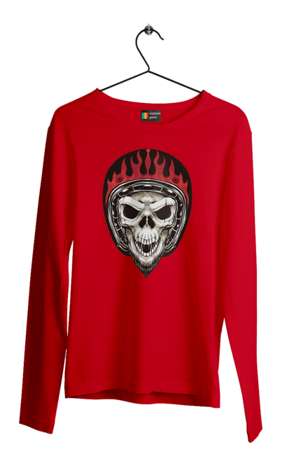 Men`s longsleeve with prints Skull in a motorcycle helmet. Helmet, moto, skeleton, skull. 2070702