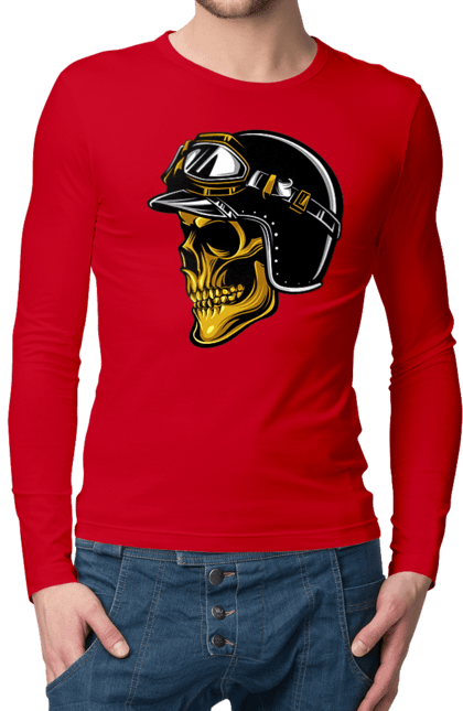 Чоловічий лонгслів з принтом "Череп в мотошоломі". Крутий, очі, череп, шолом. 2070702