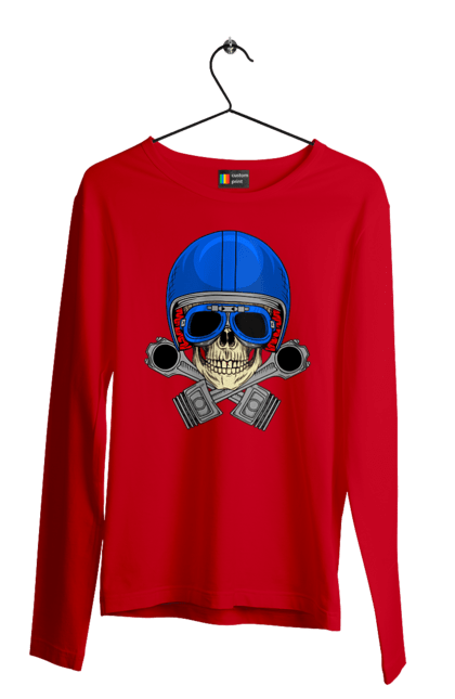 Men`s longsleeve with prints Skull motorist. Biker, glasses, helmet, skull. 2070702