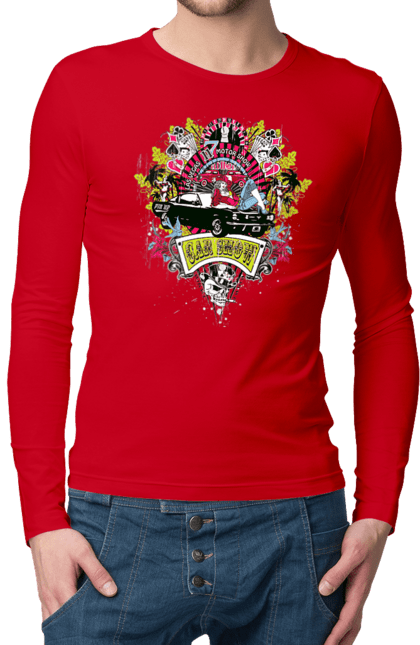 Men`s longsleeve with prints Car Show, Summer. Automobile, cards, money, palm, show. 2070702