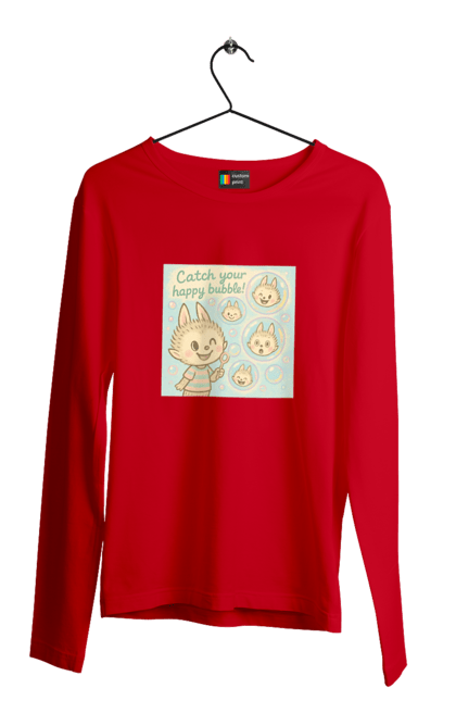 Чоловічий лонгслів з принтом "Лабубу". Бульбашки, грайливо, каваї, казково, лабубу, милаілюстрація, ніжнікольори, пастельнамистецтво, щасливі бульбашки. 2070702