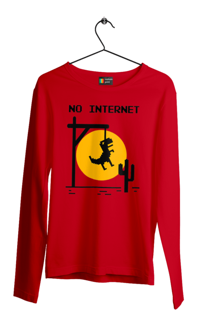 Мужской лонгслив с принтом Нет интернета. No internet, айти, без интернета, динозавр повесился, мем, нет интернета, но интернет, прикол, смешная, юмор. 2070702