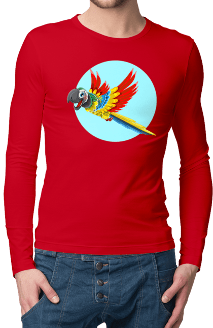 Men`s longsleeve with prints Parrot. Cockatoo, colored parrot, colorful parrot, flying parrot, parrot. 2070702