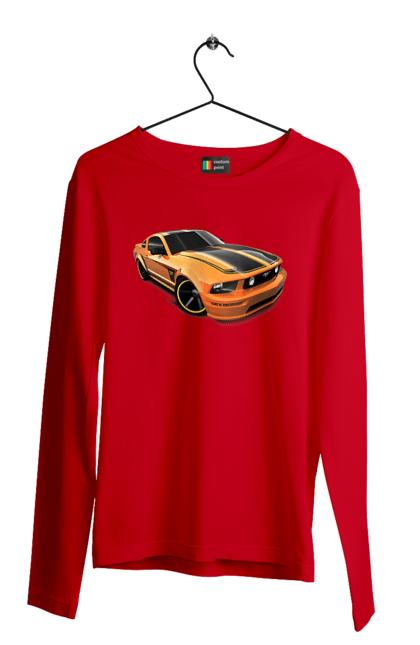 Чоловічий лонгслів з принтом "Помаранчева, швидкісна машина". Їзда, колеса, машина, швидкість. 2070702