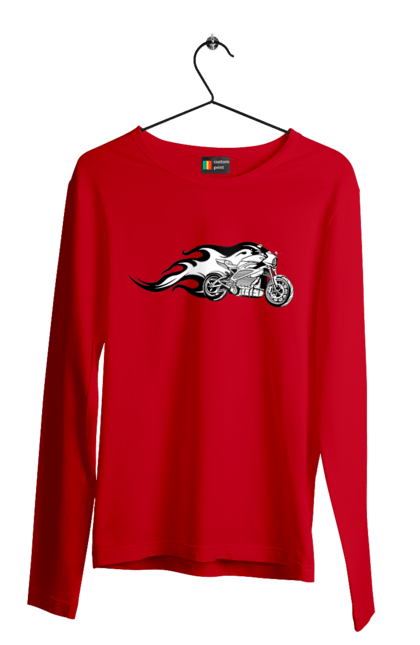 Чоловічий лонгслів з принтом "Мотоцикл Вогонь". Мото, мотоцикл, огонь. 2070702