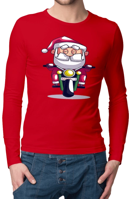 Happy Santa on a motorcycle