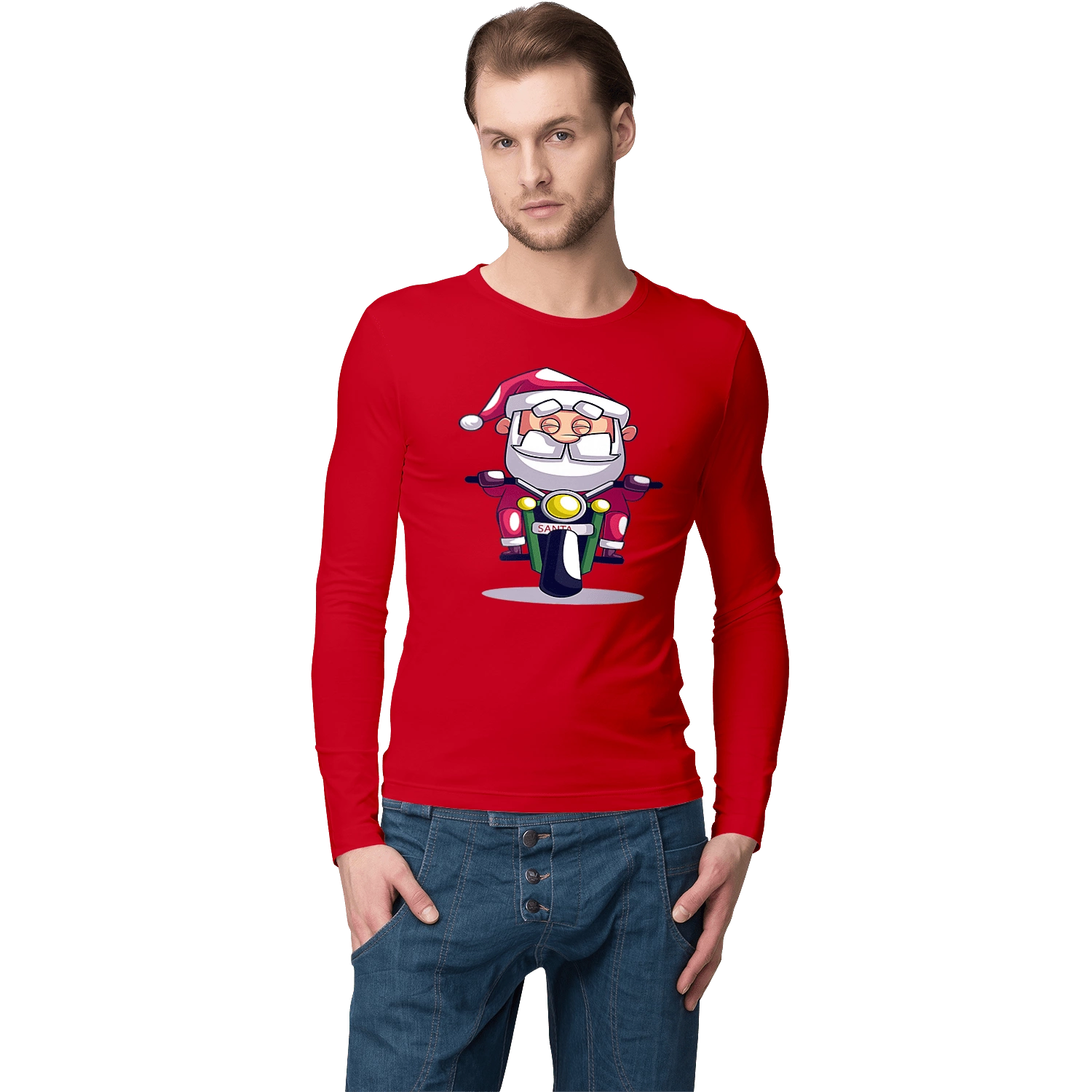 Happy Santa on a motorcycle