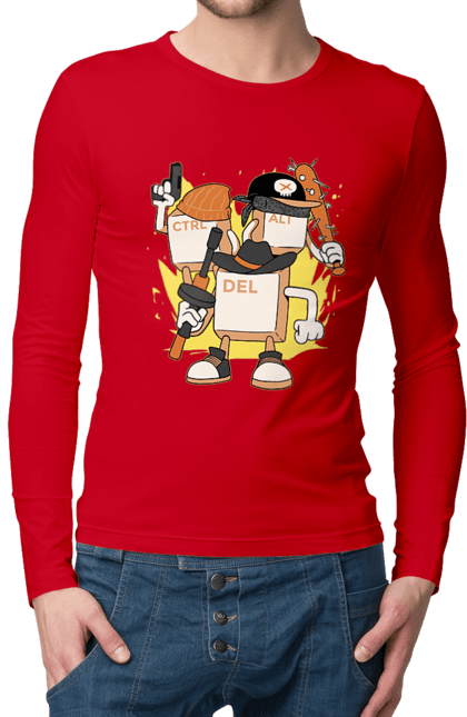Men`s longsleeve with prints Ctrl alt del Developer action. 404, andoid, aws, backend, c ++, cloud, code, computer, css, data, date, dev, devops, front, gamer, geek, git, github, go, golang, google, hacker, html, ios, java, javascript, jquery, js, keys, linux, mascot, nodejs, php, pingfin, programmer, programming, programming languages, python, react, science, script, web. 2070702