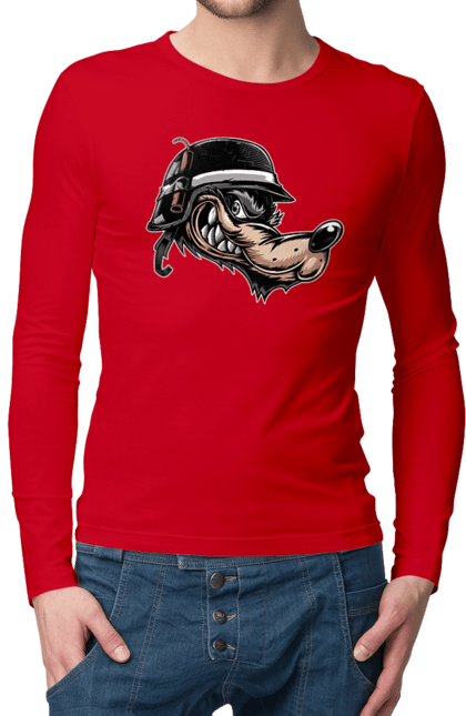 Чоловічий лонгслів з принтом "Вовк Байкер". Байк, байкер, вовк, волчара, захоплення, змагання, зуби, каска, мото, мотор, мотоцикл, мотоцикліст, мульт, мультик, мультфільм, мультяшний, ну почекай, посмішка, спорт, стиль, стильний, усмішка, хобі, шолом. 2070702