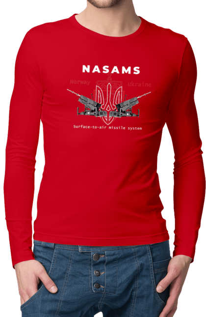 Чоловічий лонгслів з принтом "NASAMS". Nasams, zuzana, гаубиця, два герби, залужний, сюзанна. 2070702