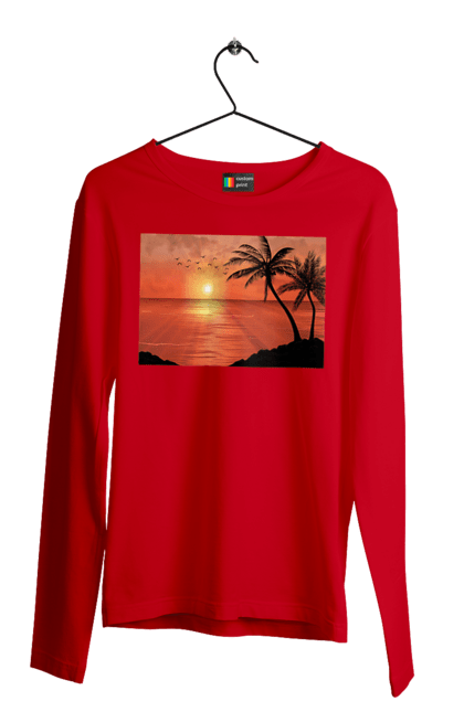 Men`s longsleeve with prints West Palm Sea. Palm trees, sea, shore. 2070702