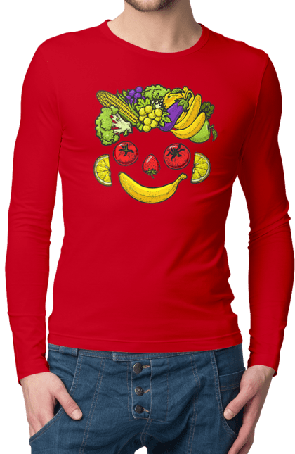 Чоловічий лонгслів з принтом "Зсж Посмішка". Зож, овоч, посмішка, фрукт. 2070702