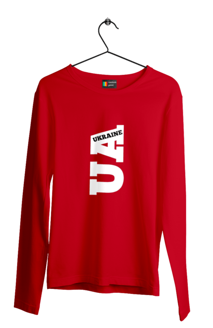 Чоловічий лонгслів з принтом "Україна". Абревіатура, батьківщина, емблема, логотип, напис, текст, україна. 2070702