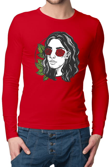 Чоловічий лонгслів з принтом "Дівчина З Трояндами На Очах". Дівчина, троянда. 2070702