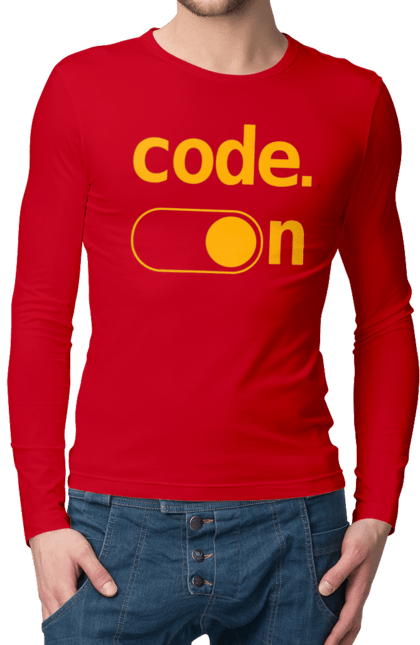 Чоловічий лонгслів з принтом "Код увімкнено". Айті, айтішник, для айтішника, для програміста, код увімкнено, подарунок айтішнику, подарунок програмісту, програміст, розробник. 2070702