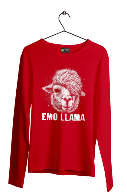 Чоловічій лонгслів з принтом "Емо Лама". Alpaca, animals, distressed, emo, funny, llama, vintage, емо, лама. 2070702