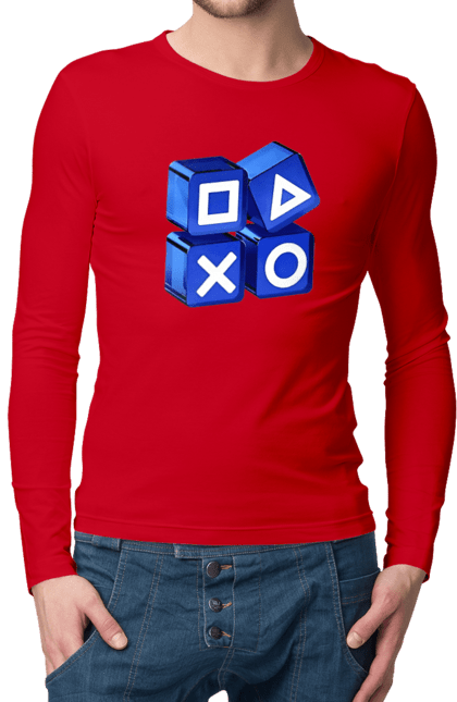 Мужской лонгслив с принтом Геймпад. Playstation, sony, геймпад, джостик, игра. 2070702