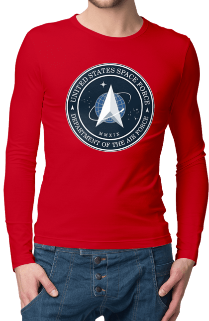 Мужской лонгслив с принтом Космические силы США. Emblem, political, politics, space, space force, space travel, united states, ussf, космические силы, космические силы сша. 2070702