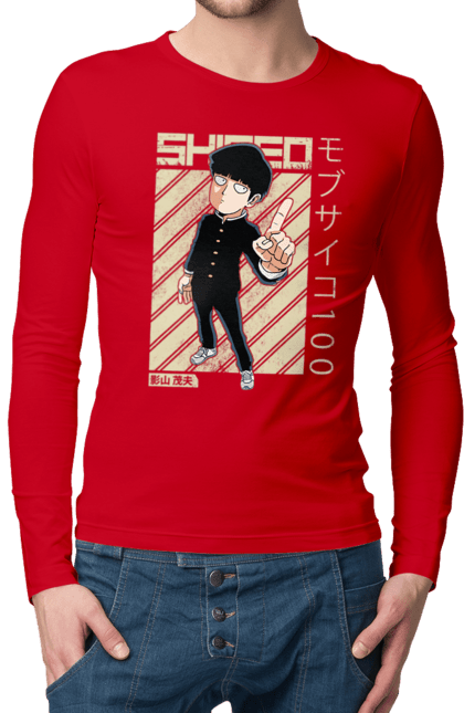 Men's longsleeve with prints Mob Psycho 100. Anime, manga, mob, mob psycho 100, shigeo kageyama. 2070702