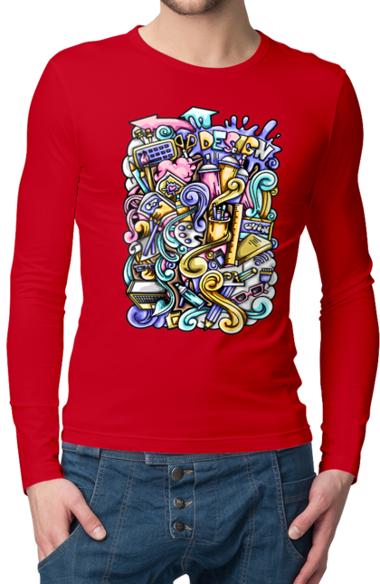 Чоловічий лонгслів з принтом "Школа навчання". Зошит, калькулятор, канцелярія, навчання, олівець, ручка, школа. 2070702