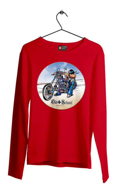 Мужской лонгслив с принтом Old school. Авто мото, испольнители, мотоцикл, музыкальная группа, рок группа, старая закалка. 2070702