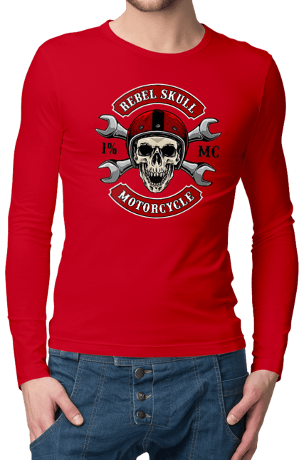 Men`s longsleeve with prints skull motorist. Amateur, helmet, motorcycle, skull. 2070702