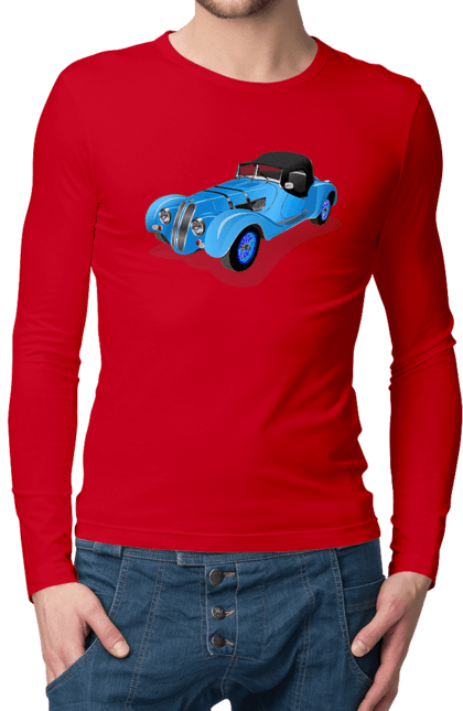 Чоловічий лонгслів з принтом "Автомобіль". Авто, автомобиль, класика, старовинна машина, старовинний. 2070702