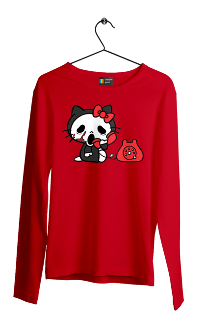 Мужской лонгслив с принтом Хелло Китти Хэллоуин. Halloween, hello kitty, бренд, кот, котенок, персонаж, хелло китти, хэллоуин. 2070702