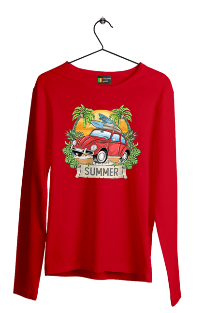 Men`s longsleeve with prints Summer, Car And Palm Trees. Palm trees, relaxation, summer. 2070702