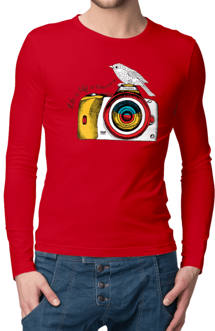 Men`s longsleeve with prints Camera And Bird. Birdie, camera, photographer. 2070702