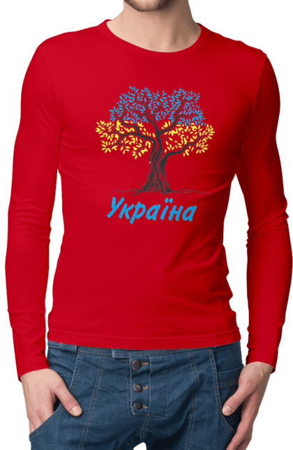 Чоловічий лонгслів з принтом "Синьо жовте дерево Україна". Дерево україна, символ україни, синьо жовте дерево, україна, українська символіка. 2070702