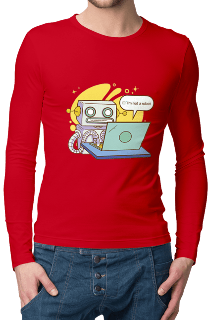 Чоловічий лонгслів з принтом "Я не робот Хакер зрозуміє 404 до дня програміста". 404, aws, backend, c++, cloud, css, frontend, golang, java, js, linux, python, script, web, ай ті, айті, айтішник, верстка, дата, код, компьютер, лаптоп, облако, ошибка, програміст, программа, программист, програмування, робот, хакер, язык. 2070702