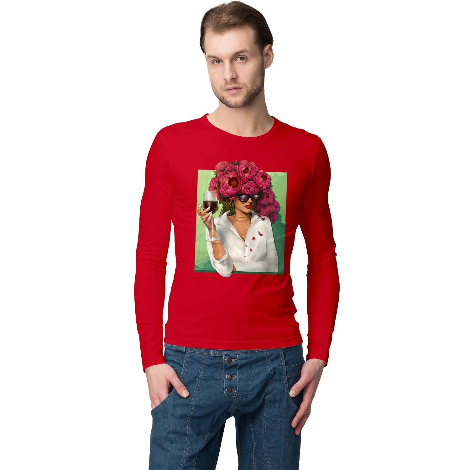 Дівчина з півоніями та келихом