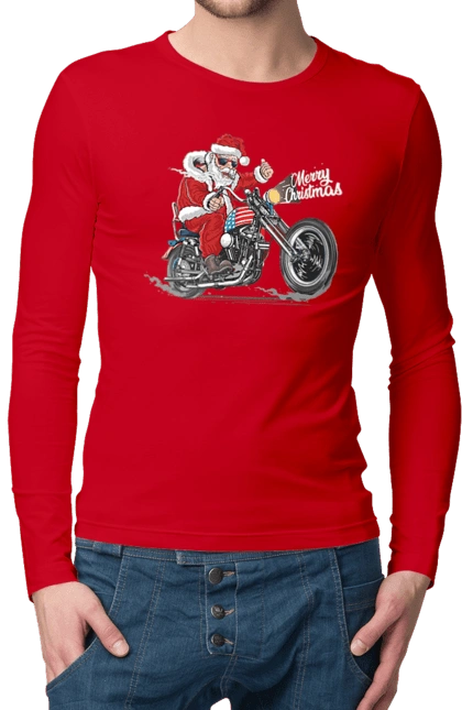 Santa in glasses on a motorcycle