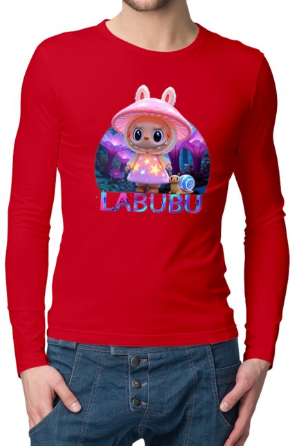 Чоловічий лонгслів з принтом "Лабубу". Брелок лабубу, іграшка лабубу, лабубу, лабубу кока кола, лялька лабубу, мерч лабубу, мила, рожева лабубу, смішна лабубу. 2070702