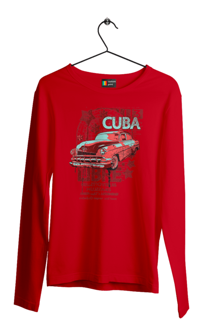 Чоловічий лонгслів з принтом "Куба, Машина". Куба, машина, ретро. 2070702