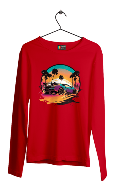 Чоловічий лонгслів з принтом "Ламборджині Сінтвейв". Авто, автомобіль, ламба, ламборджині, машини, сінтвейв. 2070702